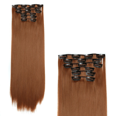 

StrongBeauty 24" Straight 6 PCS Set Thick Hairpiece Clips in on Synthetic Hair Extensions Hair pieces for Women 16 Clips