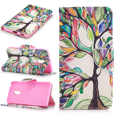 

Красочные дерево Дизайн PU кожа флип кошелек карты держатель чехол для Nokia 6