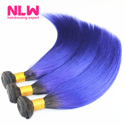 

N.L.W. 10A Brazilian virgin human hair 3 bundles Silk straight hair extensions Ombre T1B/Dark blue Hair color