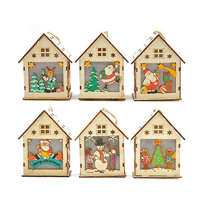 

UpperX 3Pack Christmas Ornaments Luminous Cabin Led Light Wood House Pendant Cabins Wall Hanging Xmas tree Decor Xmas Gift Pattern