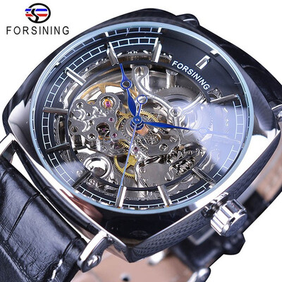

Forsining Genuine Leather Fashion Royal Luxury Gold Clock Transparent Skeleton Men Automatic Mechanical Watches Top Brand