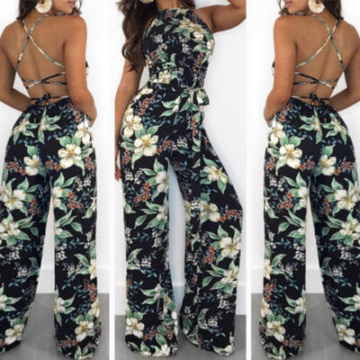 

US Womens Clubwear Playsuit Bodysuit Party Jumpsuit Romper Chiffon Long Trousers
