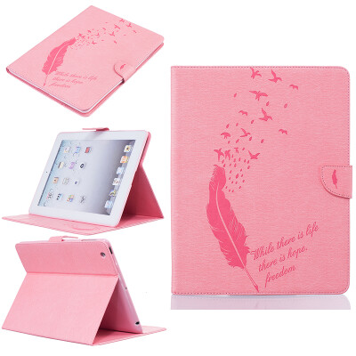 

Pink feathers Style Embossing Classic Flip Cover with Stand Function and Credit Card Slot for iPad 4