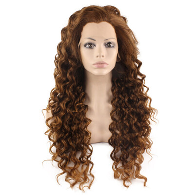 

Long Curly Brown Blond Mix Heat Friendly Fiber Hair Lace Front Wig