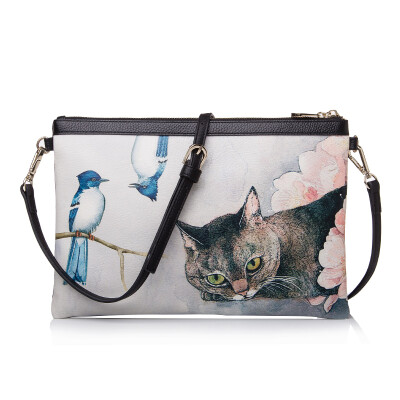 

Thousands of cents QIANBH fashion original lady holding bag cat pattern Messenger bag female 01 1518-5 111 white black