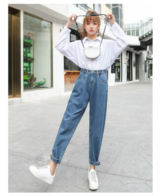 

Winter jeans Korean version of gray baggy look thin&pile thickening nine - point straight pants