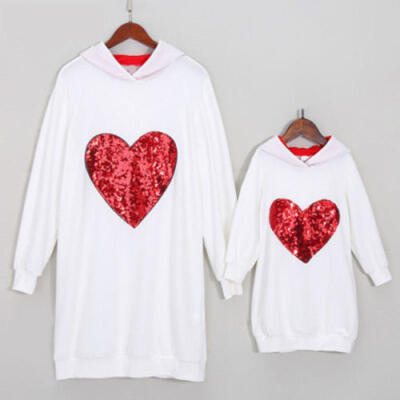 

New Family Sweatshirt Long Sleeve Love Sequin Parent-child Loose Hoody Tops UK