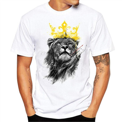 

Blouse Fashion Men T-Shirt Lion Print Plus Size Short Shirt Vest Tank