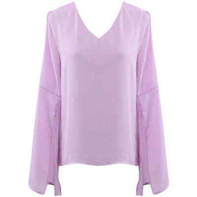 

Stylish Womens Long Sleeve Loose Solid Color Blouse Casual Top Holiday T-Shirt