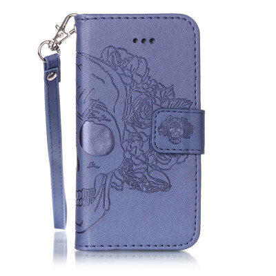 

Blue Skull Design PU Leather Flip Cover Wallet Card Holder Case for IPHONE 5S