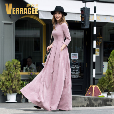 

Wei Ya Ji VERRAGEE dress female autumn 2017 new self-cultivation towing temperament nine points sleeve ladies corduroy long skirt