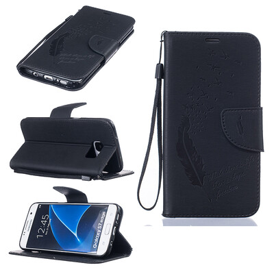 

Черные перья и птицы Стиль Чеканка Классическая флип-обложка с функцией подставки и слотом для кредитных карт для SAMSUNG Galaxy S7 Edge