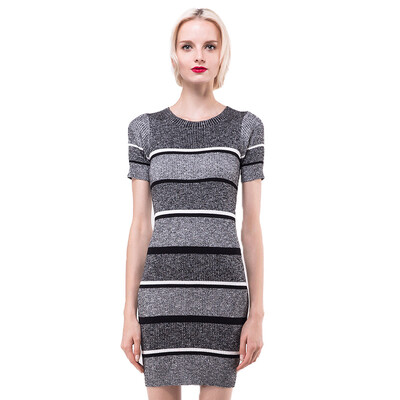 

UR Women's Fashion Striped с коротким рукавом Tight Knit Dress YV34R9FN0001 Deep Black M