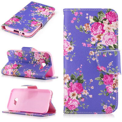 

Purple flowers Design PU Leather Flip Cover Wallet Card Holder Case for SAMSUNG Galaxy A5 2017