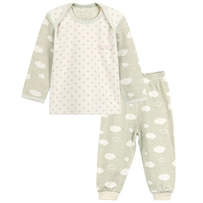 

Xin Song baby jacquard color cotton envelope collar suit newborn spring and autumn color cotton underwear shirt pants suit natural green cloud Duo point C296D90