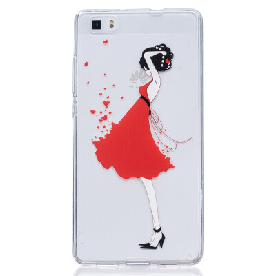 

Red Dress girl Pattern Soft Thin TPU Rubber Silicone Gel Case Cover for HUAWEI P8 Lite