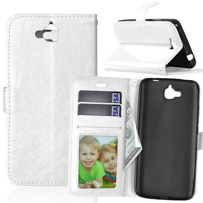 

White Style Classic Flip Cover with Stand Function and Credit Card Slot for HUAWEI Y6 Pro/Enjoy 5