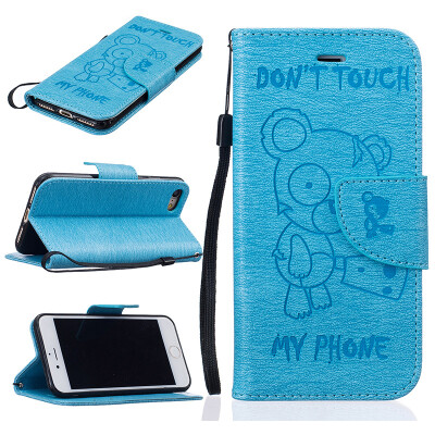 

Light blue Bear Style Embossing Classic Flip Cover with Stand Function and Credit Card Slot for IPHONE 7