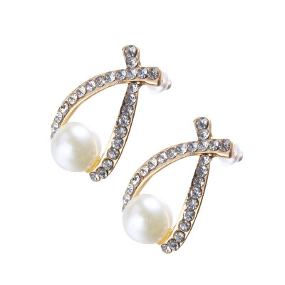 

1 Pair Fashion Women Lady Elegant Pearl Crystal Rhinestone Ear Stud Earrings