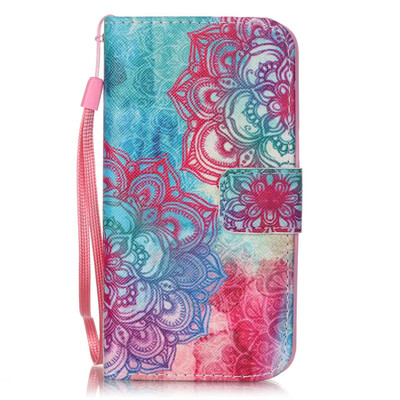 

Colorful Flowers Design PU Leather Flip Cover Wallet Card Holder Case for LG K4