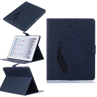 

Blue feathers Style Embossing Classic Flip Cover with Stand Function and Credit Card Slot for iPad 4