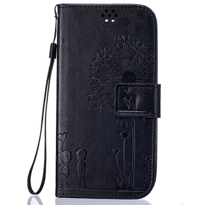 

Black Lovers and Dandelion Style Embossing Classic Flip Cover with Stand Function and Credit Card Slot for LG Leon/C40