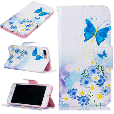 

Butterfly&flower Design PU Leather Flip Cover Wallet Card Holder Case for IPHONE 7 Plus