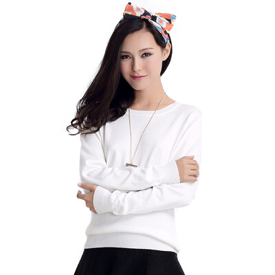 

MAZOE simple multi-color short paragraph round neck collar knitted bottom sweater M3028 white