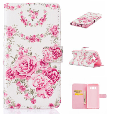 

Pink Rose Design PU Leather Flip Cover Wallet Card Holder Case for SAMSUNG GALAXY J5 2016J510