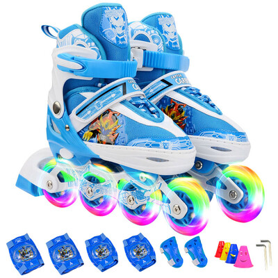 

Armor warrior children skates men and women roller skates outdoor toys full flashing roller skates KJ336 blue S code