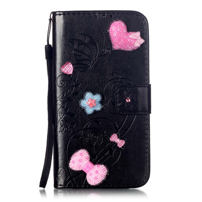 

Black Flower Design PU Leather Flip Cover Wallet Card Holder Case for HUAWEI P9lite