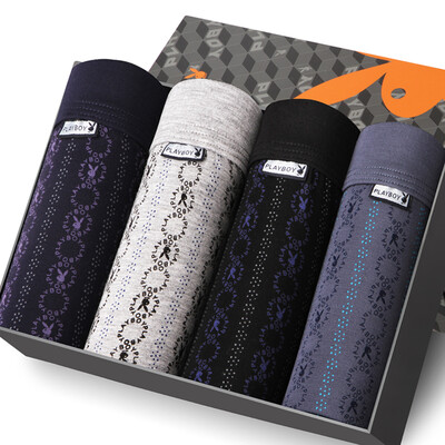 

PLAYBOY Men's Underwear 4 Pack Gift Set Elastic Loose Boxer Briefs Mid-Waist
