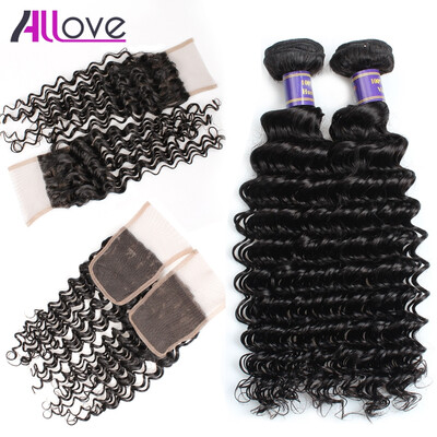 

Mink 7A Peruvian Deep Wave With Closure Peruvian Virgin Hair With Closure 3 Bundles With Closure Human Curly Hair With Closure