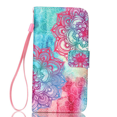 

Colorful Flowers Design PU Leather Flip Cover Wallet Card Holder Case for LG K7
