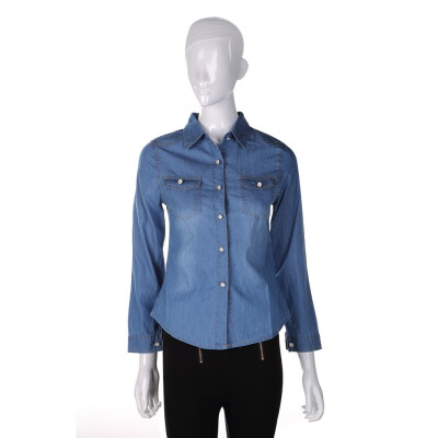 

Women's Fashion 100% Cotton Chambray Long Denim Shirt Dress Top Blouse