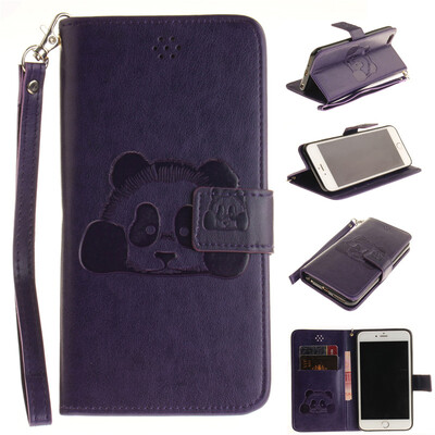 

Purple Panda Style Embossing Classic Flip Cover with Stand Function and Credit Card Slot for IPHONE 6/6S
