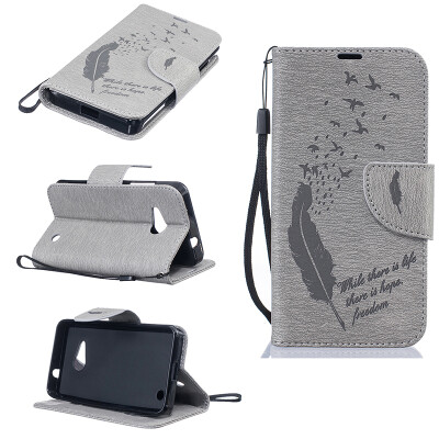 

Gray Feathers and birds Style Embossing Classic Flip Cover with Stand Function and Credit Card Slot for Microsoft Lumia N550