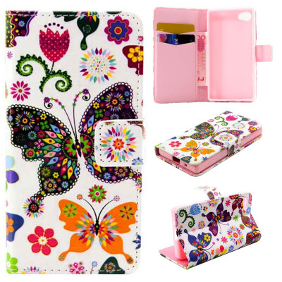 

Colorful Butterfly Design PU Leather Flip Cover Wallet Card Holder Case for SONY Xperia Z5 Compact/Mini