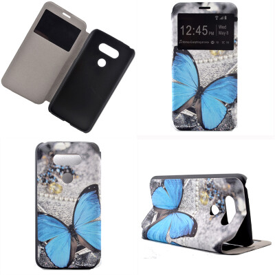 

Blue Butterfly Design PU Leather Flip Cover Wallet Card Holder Case for LG G5