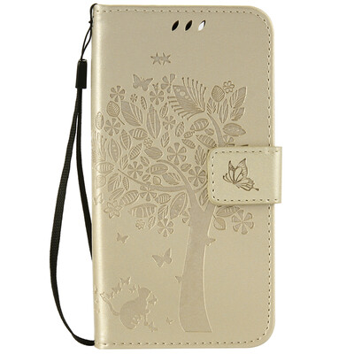 

Gold Tree Design PU Leather Flip Cover Wallet Card Holder Case for LENOVO A2020