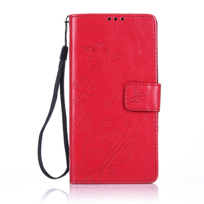 

Red Flower Design PU Leather Flip Cover Wallet Card Holder Case for SONY M2