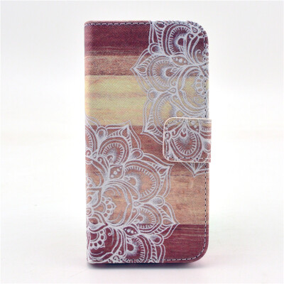 

White Flower Design PU Leather Flip Cover Wallet Card Holder Case for IPHONE 5