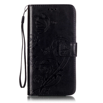 

Black Flower Design PU Leather Flip Cover Wallet Card Holder Case for HUAWEI G8
