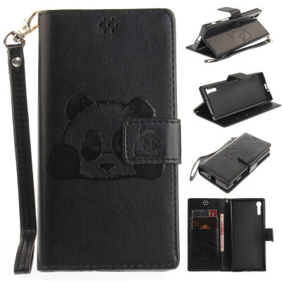 

Black Panda Style Embossing Classic Flip Cover with Stand Function and Credit Card Slot for Sony Xperia XZ