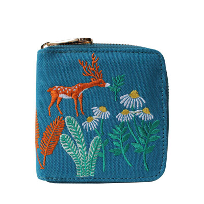 

Flowers princess wind color short paragraph original design embroidery art fresh purse 1608Q007 peacock green