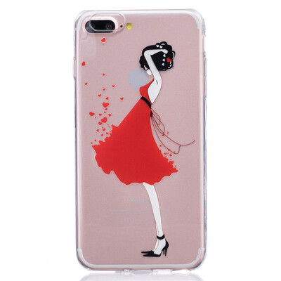 

Red Dress girl Pattern Soft Thin TPU Rubber Silicone Gel Case Cover for IPHON 7 Plus