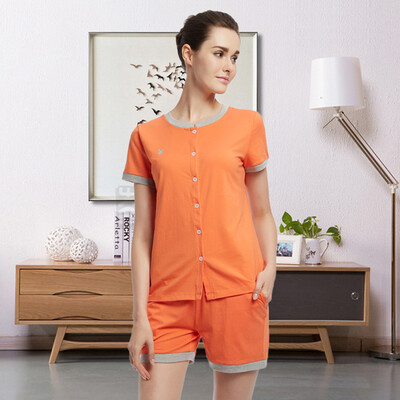 

Playboy 4908 Couple Pajamas Women&39s Cotton Home Service Spring Summer Pajamas Short Sleeve T-Shirt Shorts Pants Set Orange