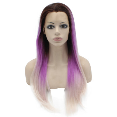 

Iwona Synthetic Hair Lace Front Long Stright Ombre purple Blonde Two Tone Wig