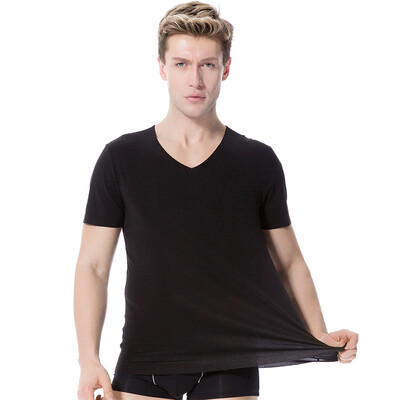 

Jingdong supermarket modal vest men&39s V-neck short sleeve elastic Slim breathable modal T-shirt black L