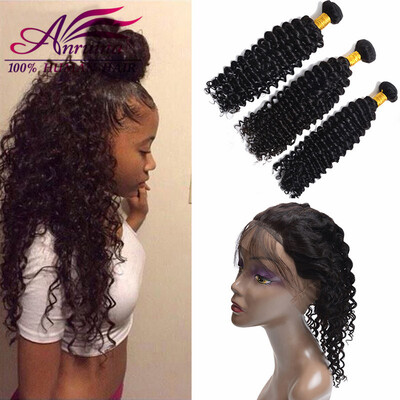 

360 lace frontal with bundle brazilian virgin hair with closure deep wave with closure human hair bundles with closure